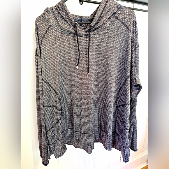 MTA Sport Tops - MTA Sport Gray Cowl Neck Hoodie Striped Relaxed Fit Size XXL Very Good Condition
